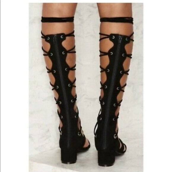 Jeffrey Campbell Bryndis Black Suede Leather Block Heel Lace-up Gladiator Sandal - Picture 3 of 13